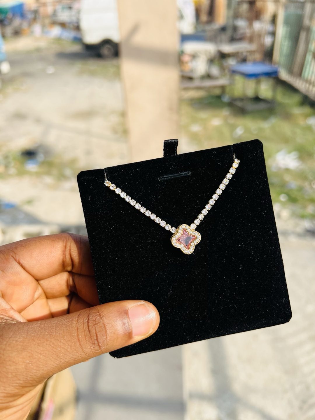 Pink Vca CZ necklace (gold) - Image 5