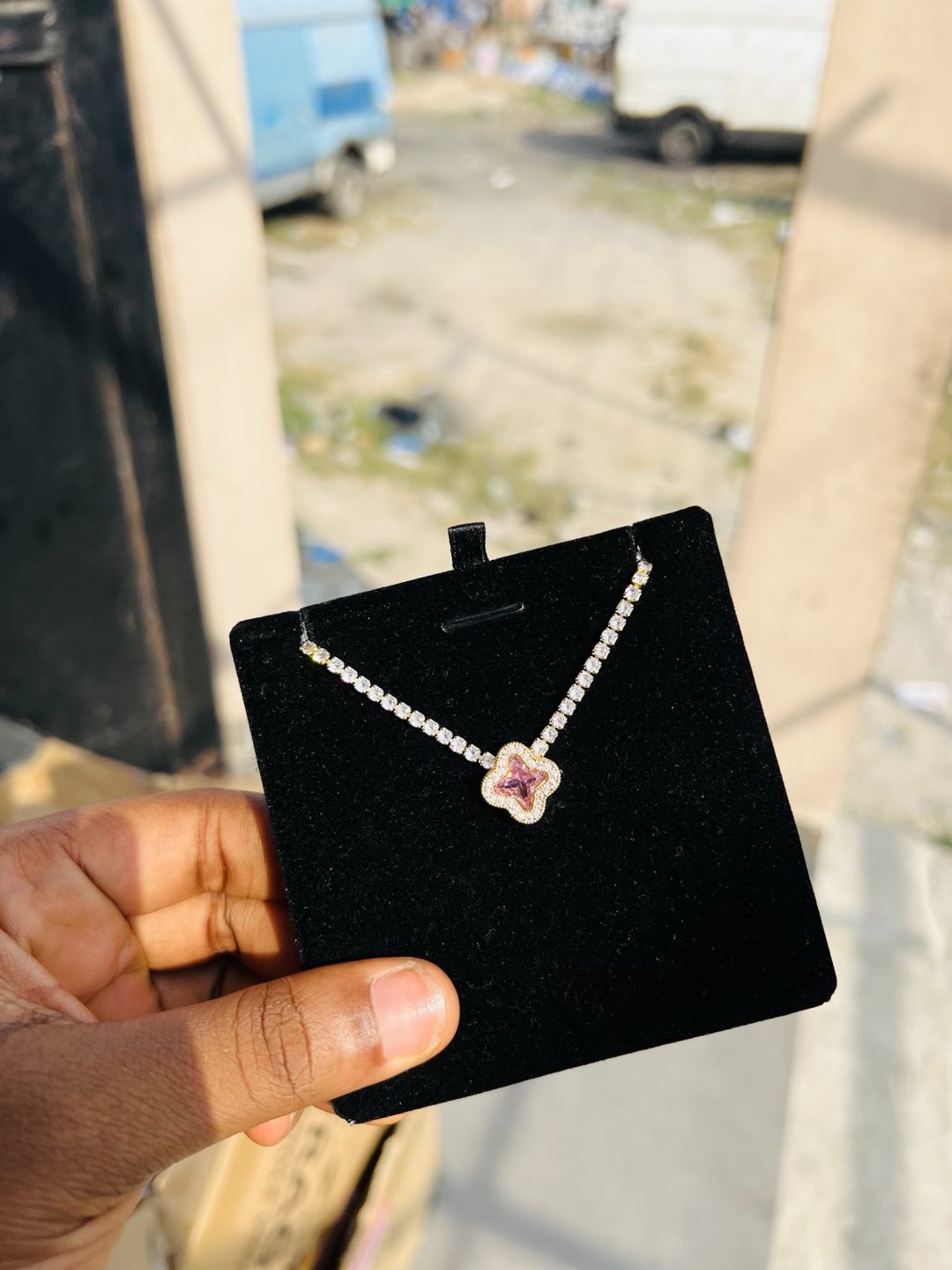Pink Vca CZ necklace (gold) - Image 2