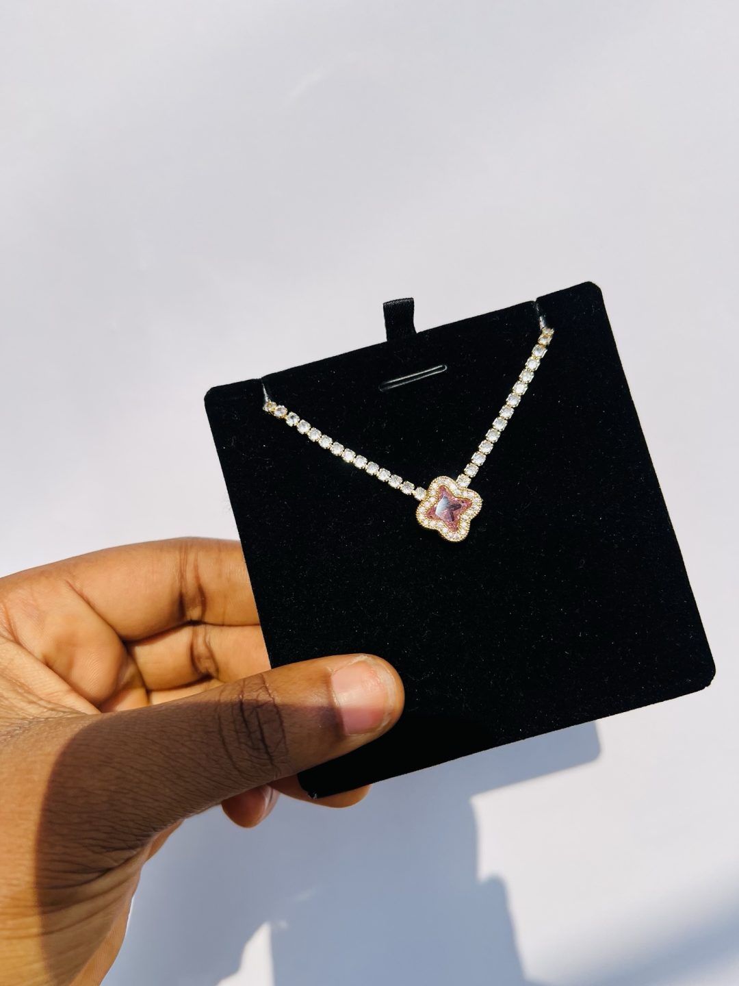 Pink Vca CZ necklace (gold)