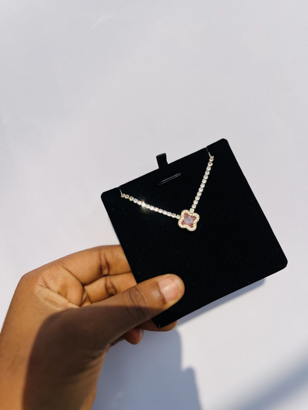 Pink Vca CZ necklace (gold) - Image 4