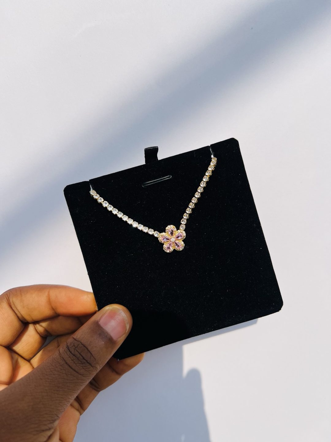 Pink flower Cz necklace (gold) - Image 5