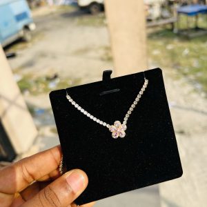 Pink flower Cz necklace (gold)
