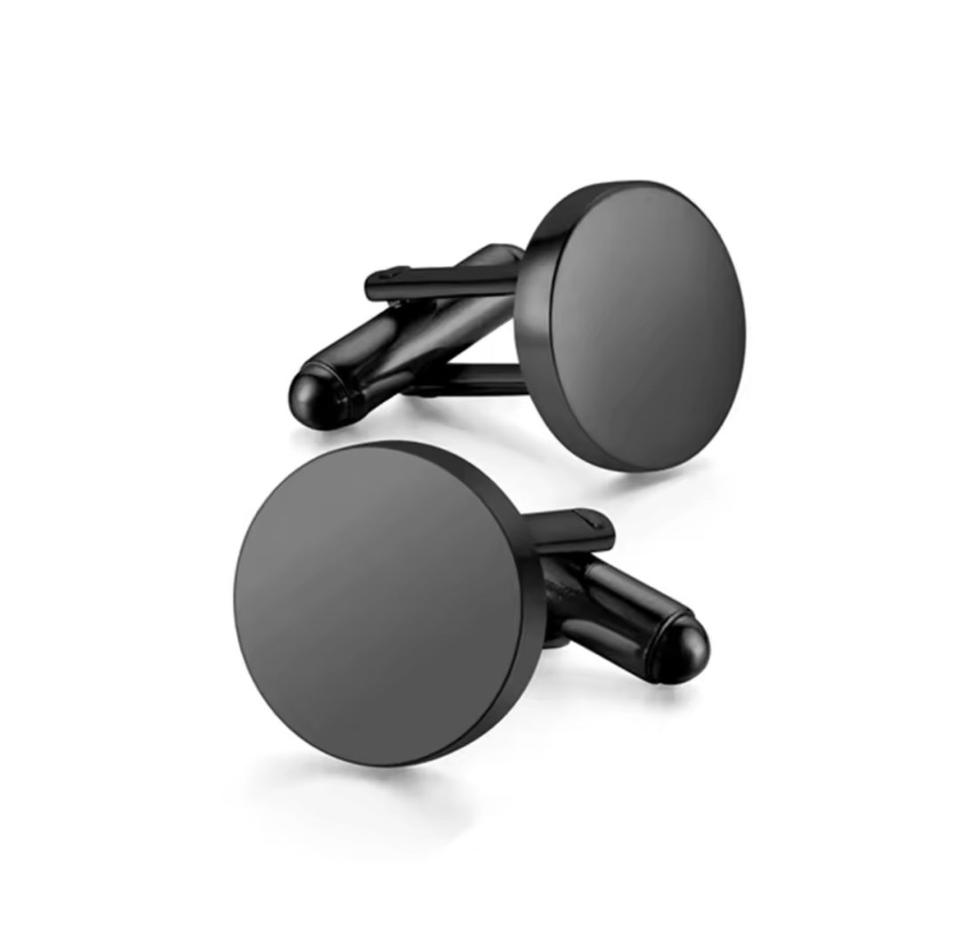 Circle engraved black  cufflinks