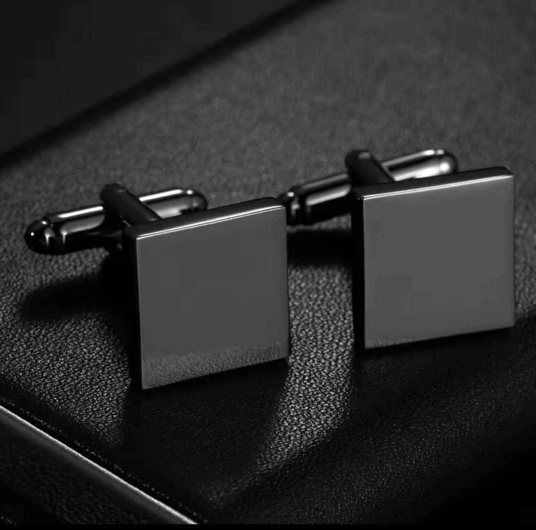 Black square engraved cufflinks