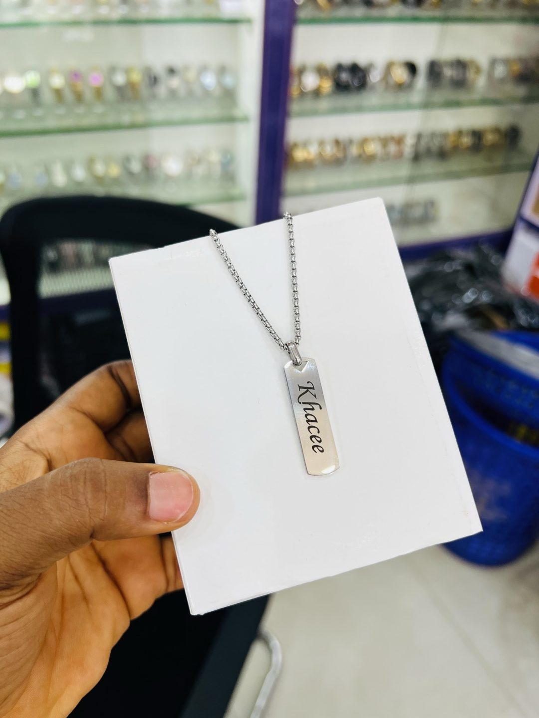 Silver Flat Engraved Necklace - Image 2