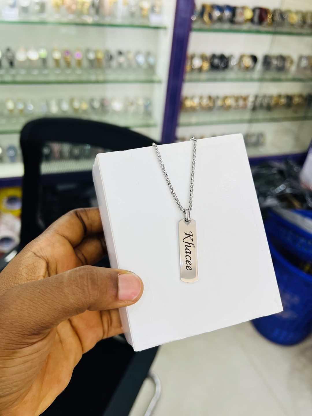 Silver Flat Engraved Necklace - Image 3