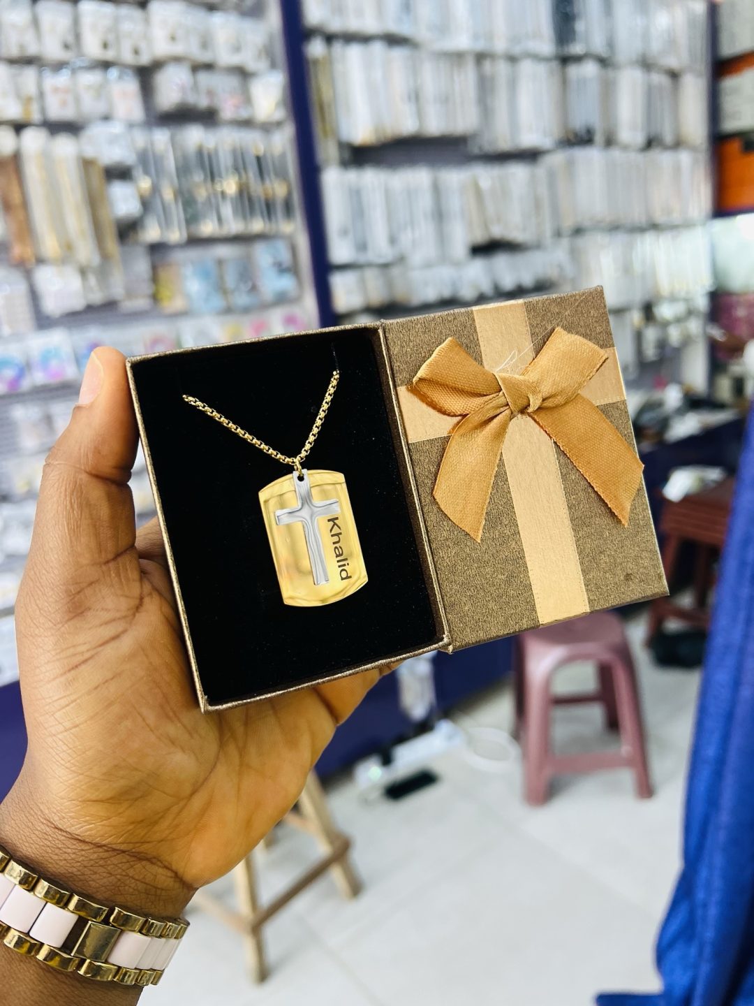 Gold Cross silver necklace 002