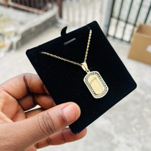 Stoned square gold dog tag necklace