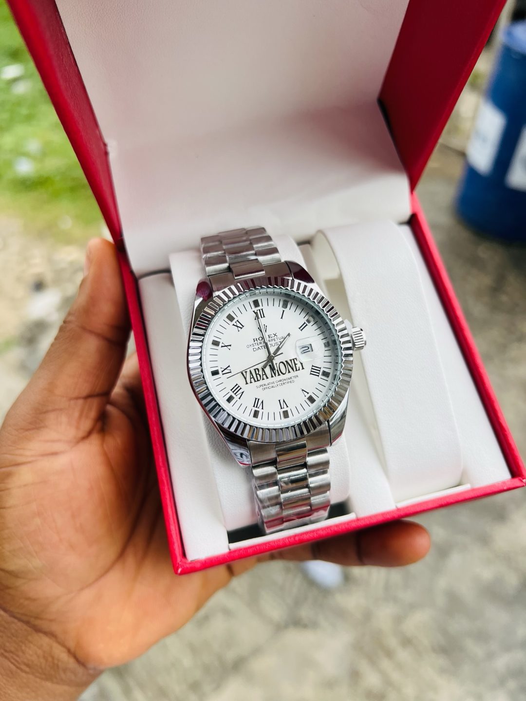 Silver male face engraved Rolex watch - Image 3