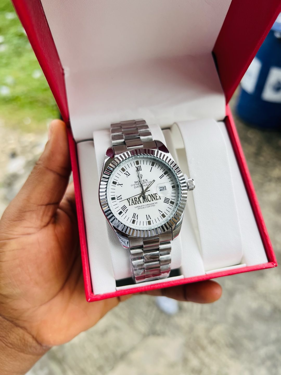 Silver male face engraved Rolex watch - Image 5