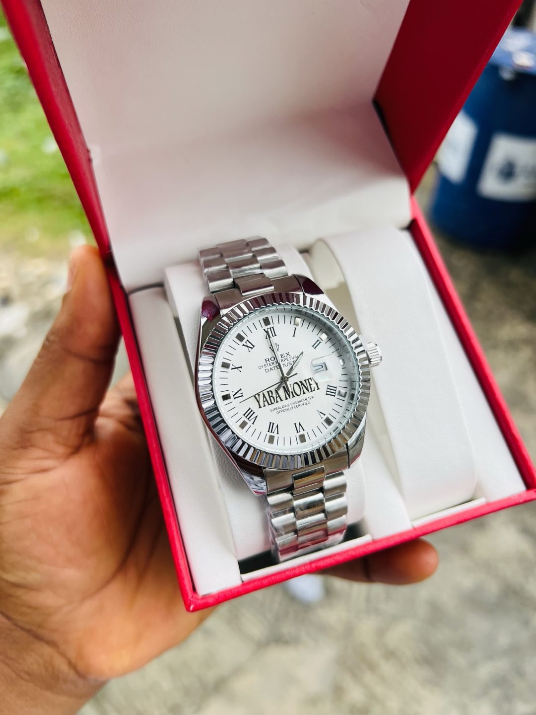 Silver male face engraved Rolex watch - Image 4