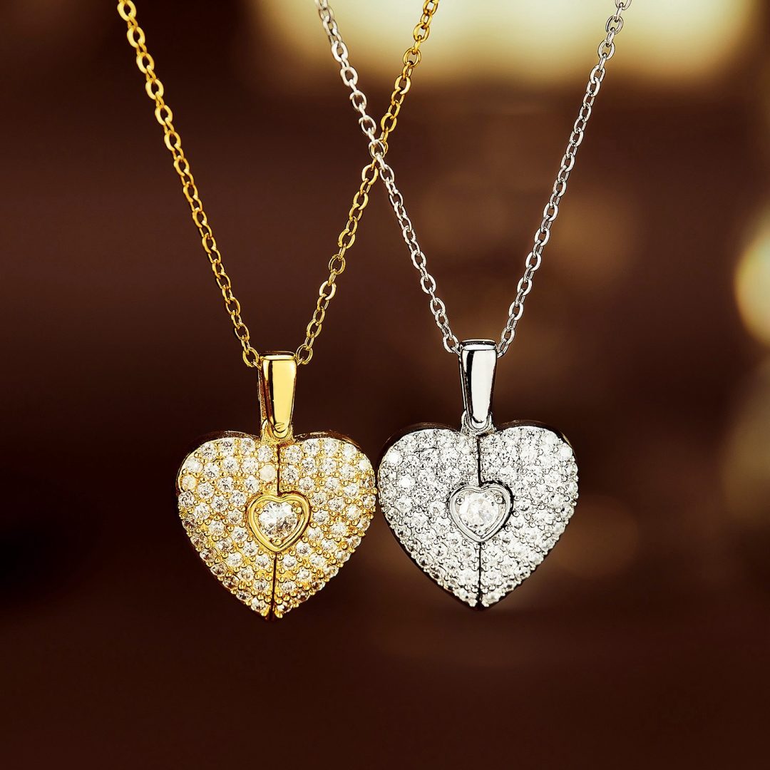 Silver secret message heart engraved necklace