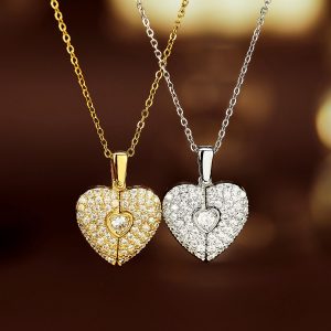 Silver secret message heart engraved necklace