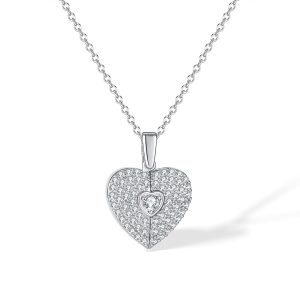 Silver secret message heart engraved necklace