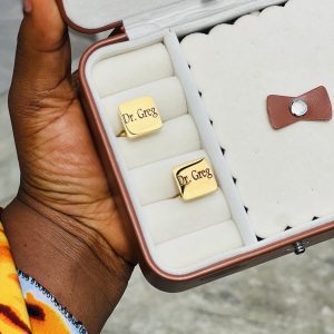 Gold square engraved cufflinks