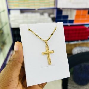 Gold cross engraved necklace