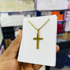 Gold cross engraved necklace