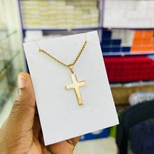 Gold cross engraved necklace