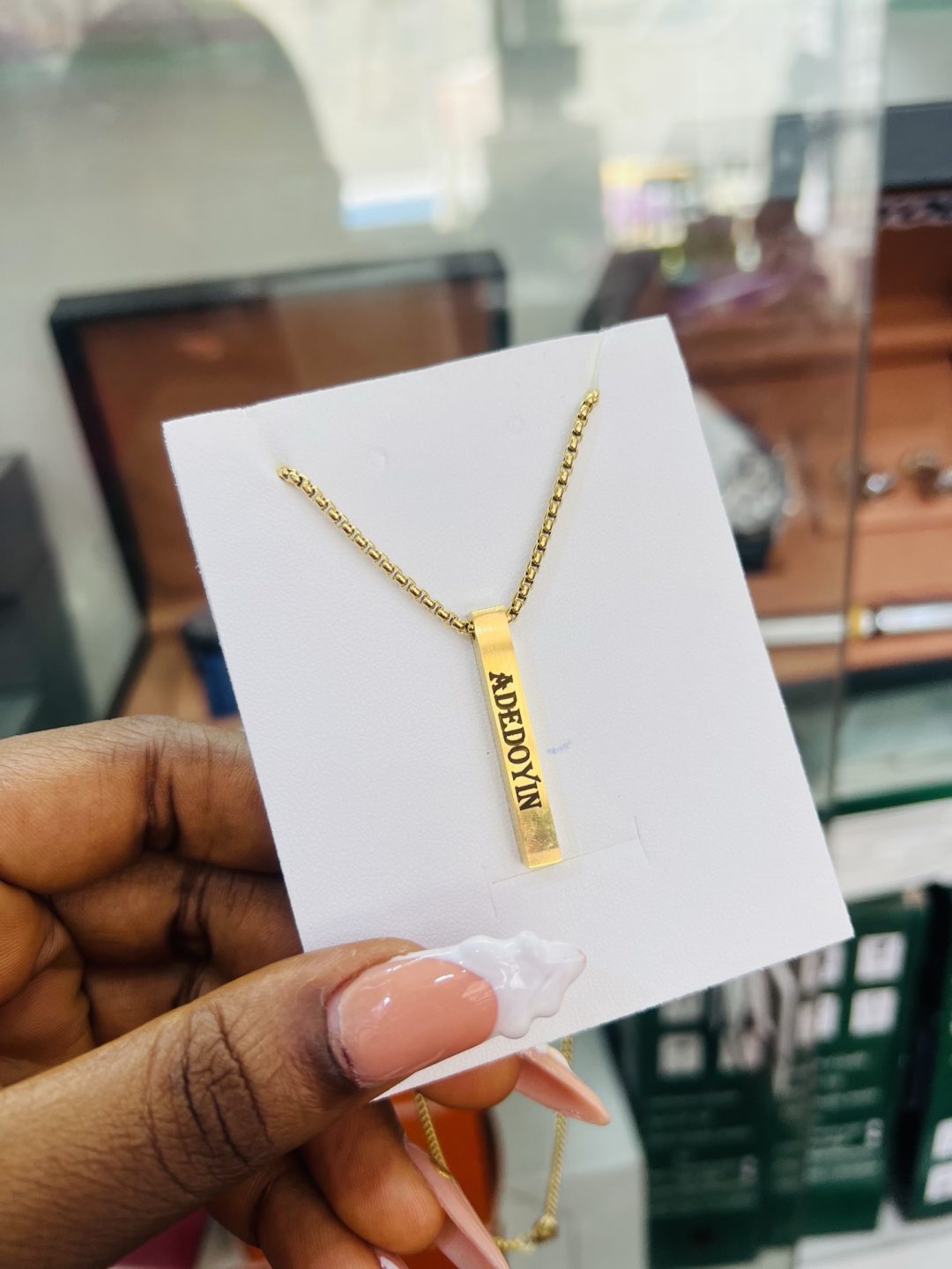 Gold Engraved block necklace - Image 2