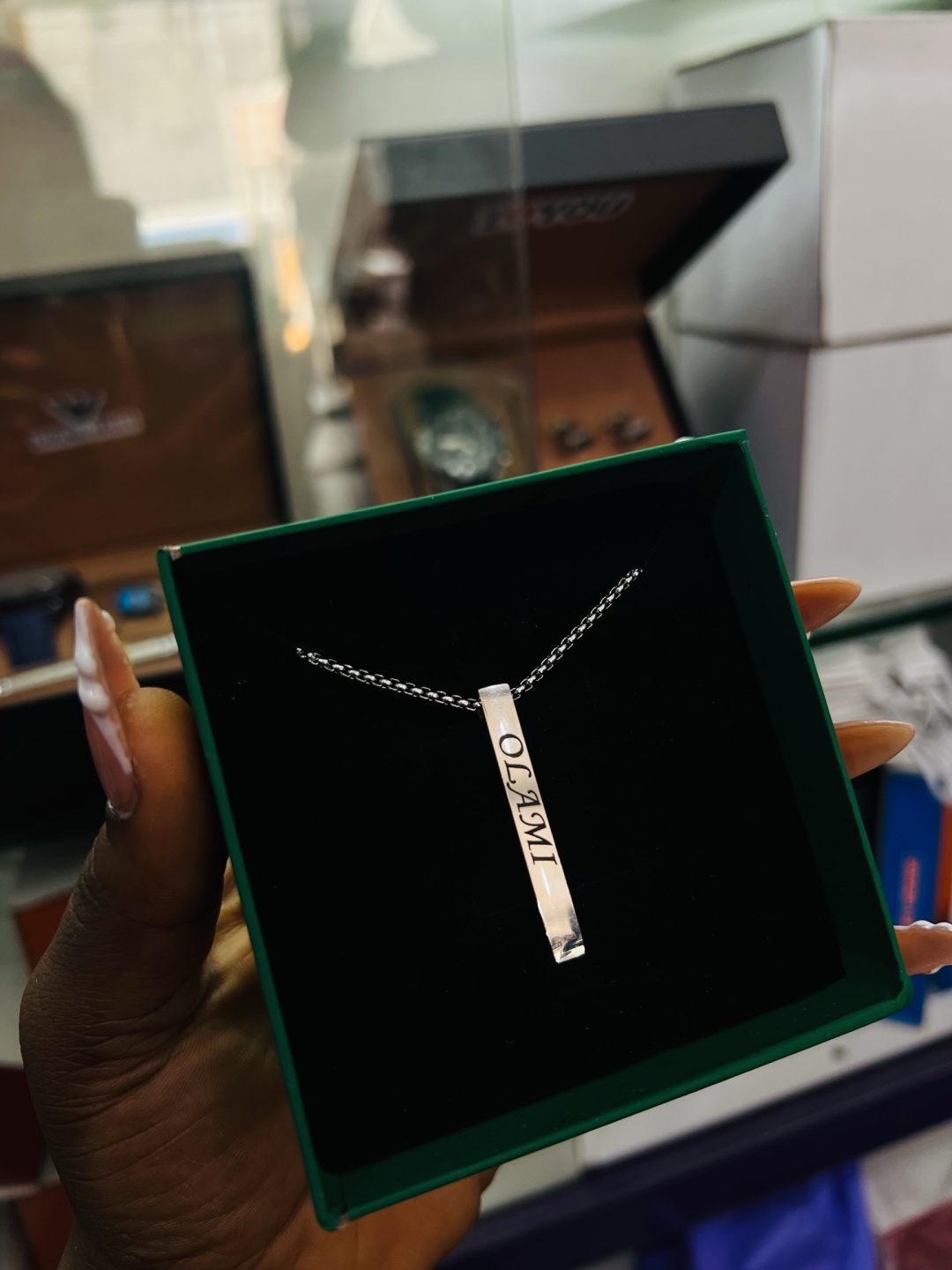 Silver Engraved block necklace - Image 2