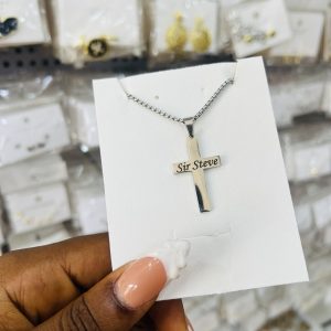 Silver cross engraved necklace