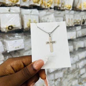 Silver cross engraved necklace
