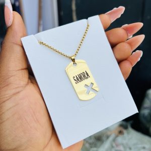 Flat Gold cross engraved necklace 001