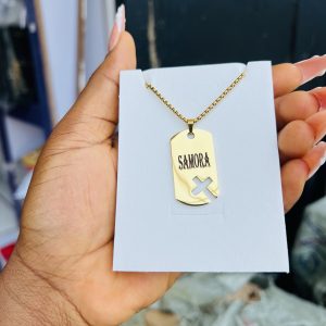 Flat Gold cross engraved necklace 001