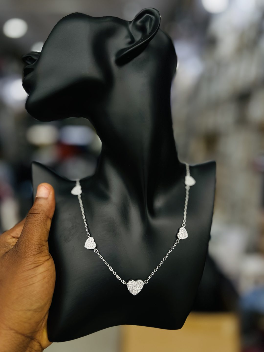 Five heart silver necklace