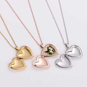 Gold heart shape locket with paper box