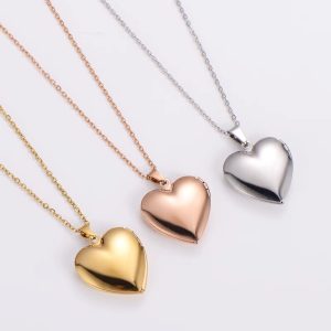 Gold heart shape locket with paper box