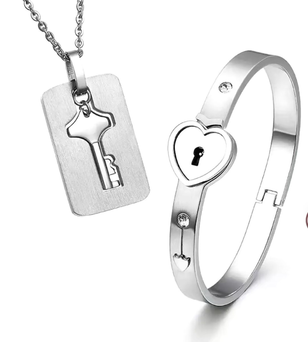 Couples lock and key silver set