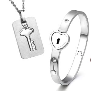 Couples lock and key silver set