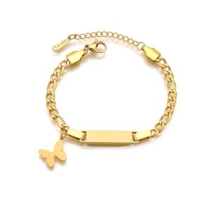 Baby Gold Engraved Bracelet with butterfly charms
