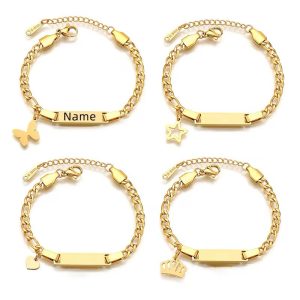 Baby Gold Engraved Bracelet with butterfly charms