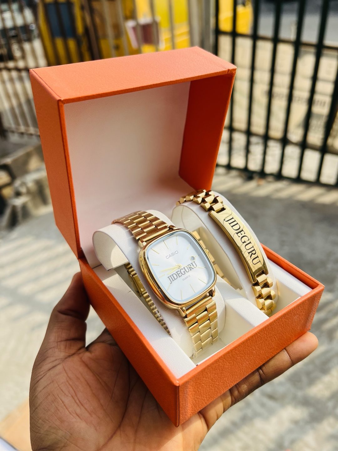 Gold gold face Casio watch and bracelet no box