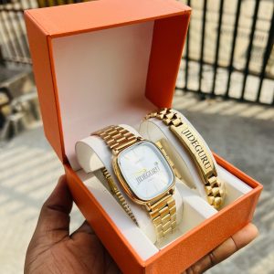 Gold white face Casio watch and bracelet