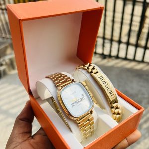 Gold white face Casio watch and bracelet