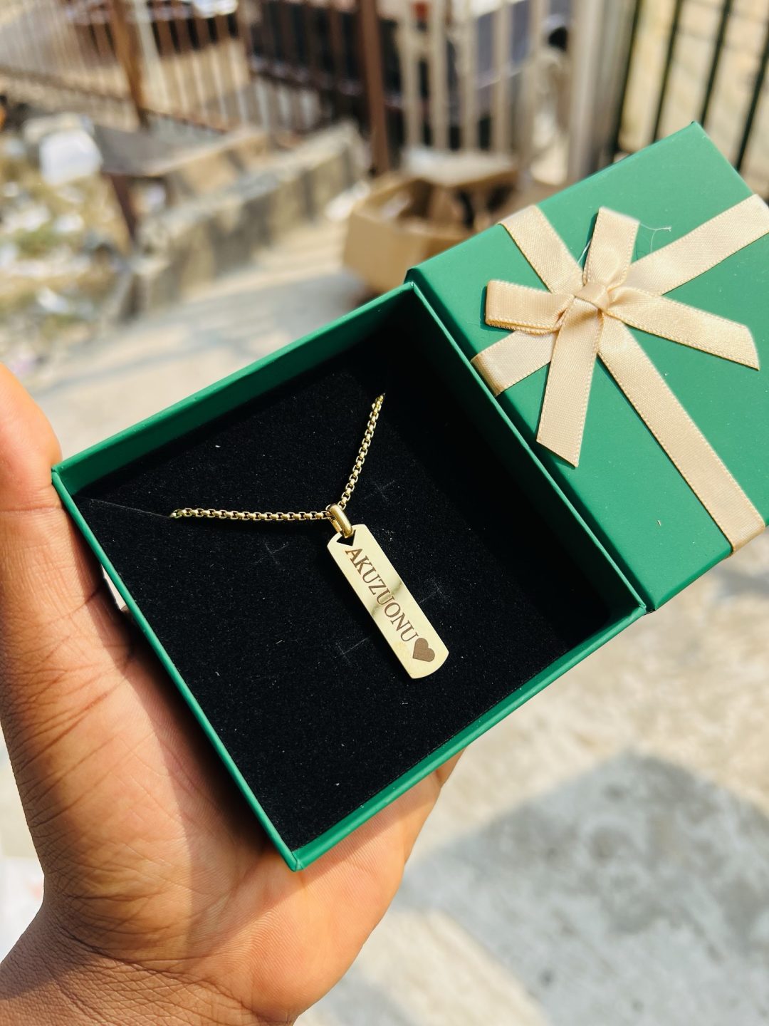 Gold flat Engraved necklace