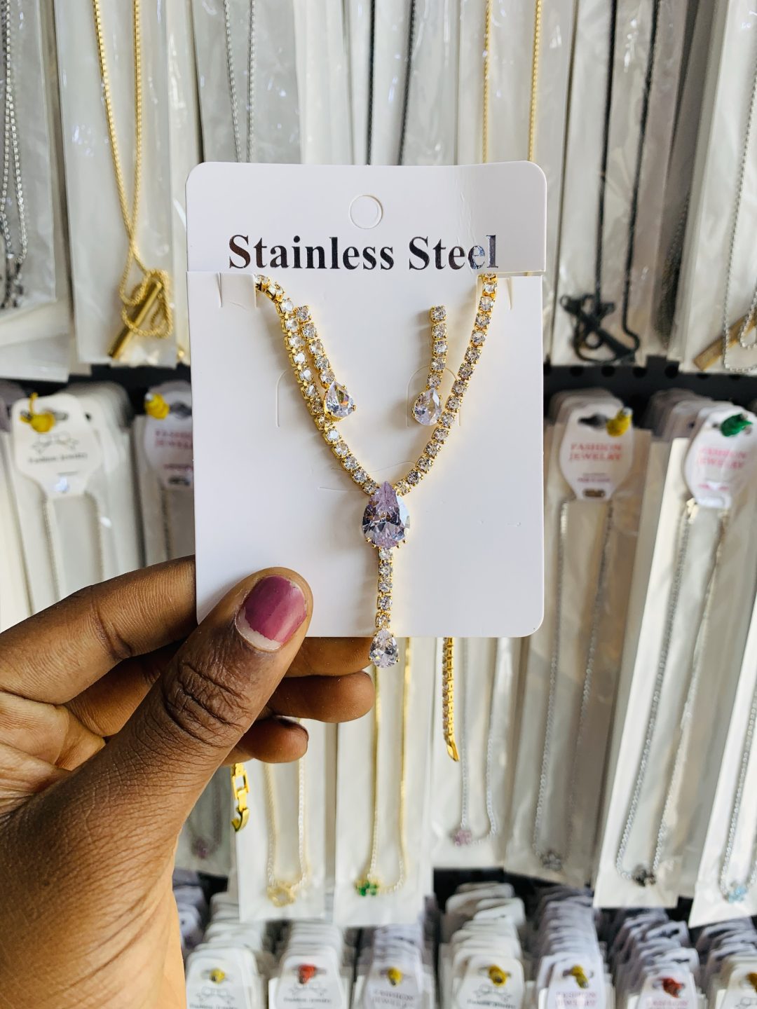 Gold oval tennis necklace set