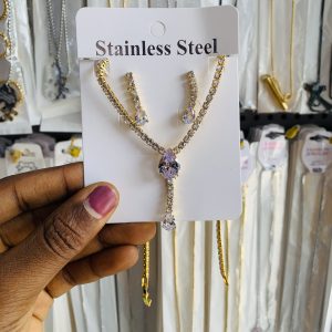 Gold oval tennis necklace set