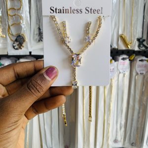 Rectangle gold tennis dropping necklace