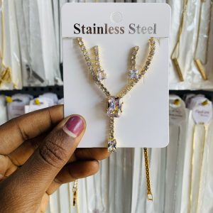 Rectangle gold tennis dropping necklace