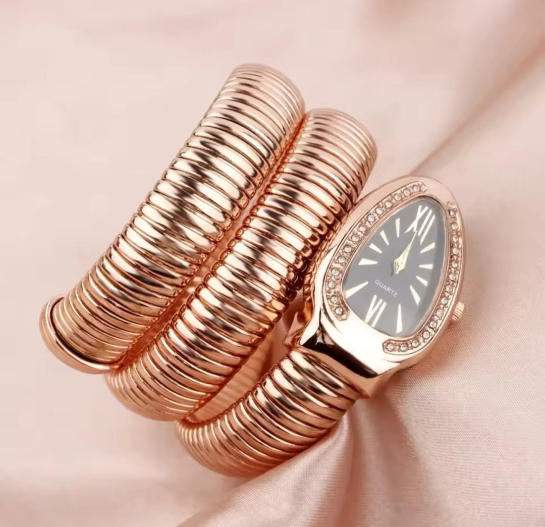 Luxury rose gold black face bifanxi spiral female watch