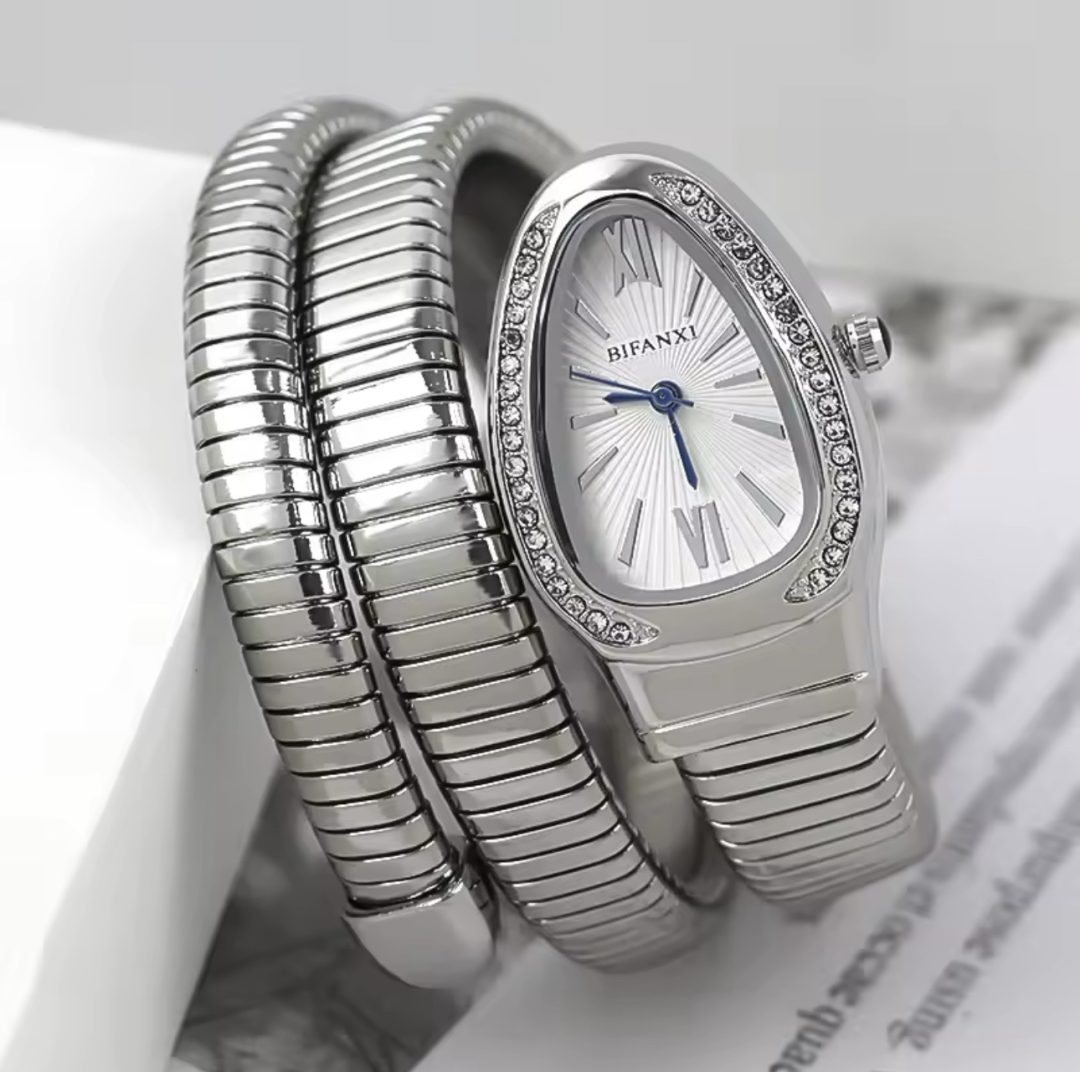 Luxury silver white face bifanxi spiral female watch