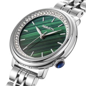 Rebirth victorian silver green face female watch