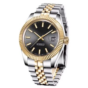 Rebirth mixed tone black face unisex watch