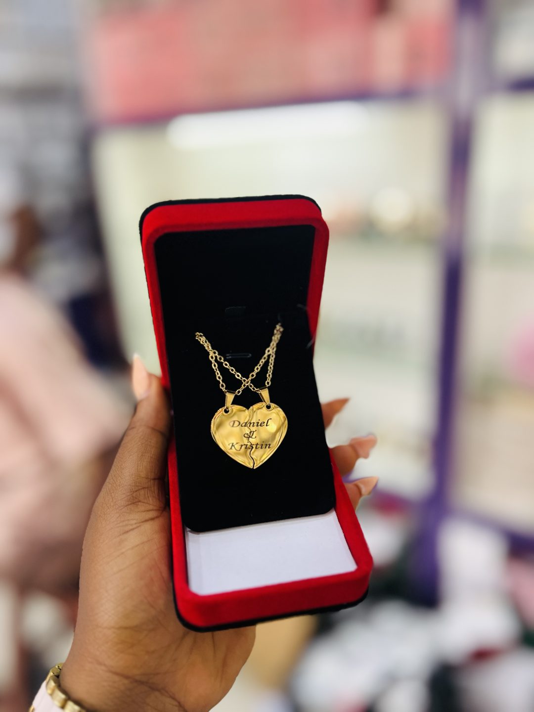 Engraved couples necklace
