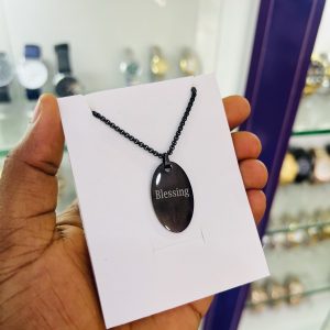 Black oval engraved necklace