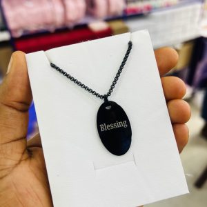 Black oval engraved necklace